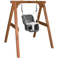 Axi Babyschaukel mit Gestell aus Holz in Braun für den Garten | Outdoor Schaukel für Babys und Kleinkinder | Für Kinder ab 9 Monate | Schaukelsitz in Grau & Weiß