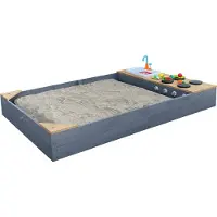 Axi Kelly Sandkasten aus Holz mit Sitzecken & Spielküche inklusive Spüle | Sandkasten für Kinder , grau & Braun | 180 x 115 cm