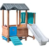 Step2 Woodland Adventure Spielhaus mit Rutsche | Kunststoff Kinderspielhaus für den Garten mit Stauraum | Gartenhaus für Kinder