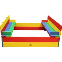 Axi Sandkasten Ella aus Holz mit Deckel | Sand Kasten mit Sitzbank & Abdeckung für Kinder in bunten Farben | 100 x 95 cm