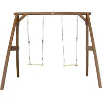Axi Doppelschaukel Braun aus FSC Holz | Schaukel mit Gestell für 2 Kinder | Kinderschaukel / Schaukelgestell für den Garten
