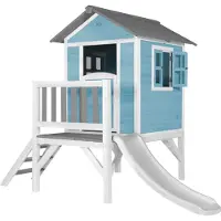 Axi Spielhaus Beach Lodge XL in Blau mit Rutsche in Weiß | Stelzenhaus aus FSC Holz für Kinder | Kleiner Spielturm für den Garten