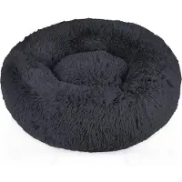 Intirilife flauschiges Plüsch Haustierbett in Dunkel Grau Durchmesser 80 cm - Weiches rundes rutschfestes Hundebett Katzenbett Kissen komfortables Hundesofa Katzensofa für Hunde und Katzen