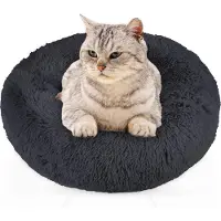 Intirilife flauschiges Plüsch Haustierbett in Dunkel Grau Durchmesser 80 cm - Weiches rundes rutschfestes Hundebett Katzenbett Kissen komfortables Hundesofa Katzensofa für Hunde und Katzen