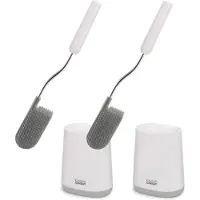 Joseph Joseph Packung de 2 Bürsten de Badezimmer Flex Lite flexibles und hygienisches Design mit de D-förmigem Bürstenkopf für effektive Reinigung, inkl. Halter, Farbe hellgrau