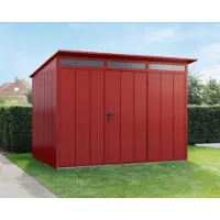 Hörmann Ecostar, Metall-Gerätehaus Elegant mit Pultdach Typ 3, 313 x 283 cm, purpurrot, 7,2 m², 1-flüglige Tür
