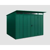 Hörmann Ecostar, Metall-Gerätehaus Elegant mit Pultdach Typ 3, 313 x 283 cm, moosgrün, 7,2 m², 2-flüglige Tür