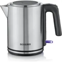 Severin Wasserkocher 1L, Wasserstandsanzeige, Kalkfilter, XXL-Öffnung, leistungsstark & kompakt, BPA-frei, 2.400 W, silber-schwarz/Edelstahl, WK 3489