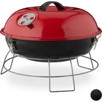 Relaxdays Kugelgrill, tragbar, mit Deckel, leckeres BBQ, Picknickgrill mit großer Grillfläche, Holzkohle, Ø36cm, rot