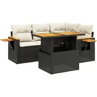 vidaXL 5tlg. Garten-Sofagarnitur mit Kissen Schwarz Poly Rattan Akazie