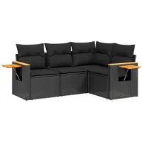 vidaXL 4-tlg. Garten-Sofagarnitur mit Kissen Schwarz Poly Rattan