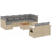 vidaXL 10-tlg. Garten-Sofagarnitur mit Kissen Beige Poly Rattan