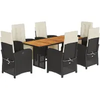 vidaXL 7-tlg. Garten-Essgruppe mit Kissen Schwarz Poly Rattan