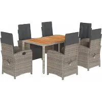 vidaXL 7-tlg. Garten-Essgruppe mit Kissen Grau Poly Rattan