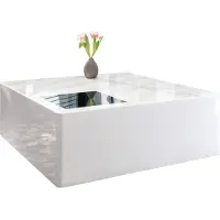 SalesFever Couchtisch quadratisch | Hochglanz lackiert | MDF-Holz | B 100 x T 100 x H 40 cm | weiß mit Schwarzglas Element