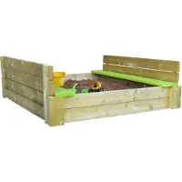 Wendi Toys , Holz Sandkasten "Delux" mit Sitzflächen inkl. Holzabdeckung, grün/natur