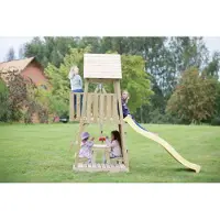 Wendi Toys Holz Spielturm Giraffe mit Rutsche, Kletterwand, 2 Schaukeln & Picknicktisch Natur 280x340x270 cm