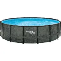 Summer Waves Elite Frame Pool Aufstellpool rund Komplettset Rattanoptik grau Ø 488x122 cm