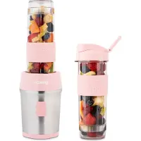 H.Koenig Mini Smoothie Maker, Blender elektrisch, Transportabel 570mL SMOO12 BPA-frei 300W, Smoothie Mixer 2 tragbar Flaschen, Pastellrosa