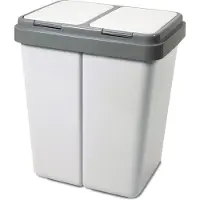 Alpfa Duo Bin Mülleimer mit 2 Einsätzen, 2x25 Ltr., weiß-grau, Abfalleimer, Abfalltrenner