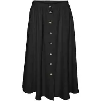 Vero Moda Maxirock "VMMELANEY HW BUTTON CALF SKIRT WVN NOOS", Damen, Gr. L (40), schwarz, Web, Obermaterial: 100% Polyester, unifarben, regular fit knöchellang, Röcke Maxirock