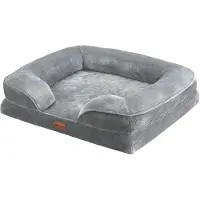 Juskys Hundebett Sheena M orthopädisch, waschbar & rutschfest – 72 x 60 x 17 cm – Hundesofa flauschig Hunde Grau – Haustierbett Hundesofa