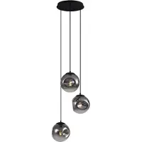 QAZQA Art Deco Hängelampe Schwarz mit Rauchglas 3-flammig - Douglass