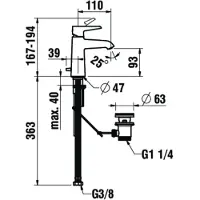 Laufen HF901704423000 WT-Mischer halbhohe Ausf. PURE Ausld.