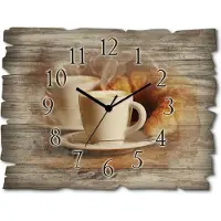 ARTland Holz Wanduhr Funkuhr - schwarzer Zeiger Dampfender Cappuccino und Croissant Größe: 40x30 cm