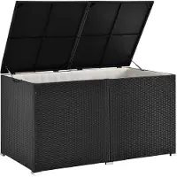 Juskys Polyrattan Auflagenbox Ikaria 950 L inkl. Deckel mit Hubautomatik & Innenplane – Garten Kissenbox für Balkon & Terrasse – Gartenbox schwarz