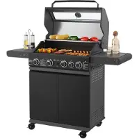 Juskys BBQ Gasgrill Savannah - 4 Brenner & 1 Seitenbrenner - Stahl Grill mit Gusseisen Rost