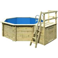 Karibu Aufstellpool Holzpool-Set Classic 1B rund Ø 400x124 cm inkl. Leiter, Bodenschutzvlies & Sonnendeck Holz