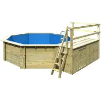 Karibu Aufstellpool Holzpool-Set Classic 2C rund Ø 470x124 cm inkl. Leiter, Bodenschutzvlies, Sonnendeck & 1 Flügel Holz