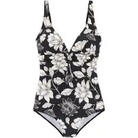 s.Oliver Badeanzug "Lady", Damen, Gr. 38, Cup B, schwarz (schwarz, cream), Recycling-Polyamid, bedruckt, geblümt, Badeanzüge Badeanzug, mit floralem Design