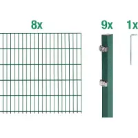 Alberts Doppelstabmatten Zaun, Höhe 120 cm, Länge 16 m, Zaun-Komplettset zum Einbetonieren, grün, Pfosten 60x40 mm