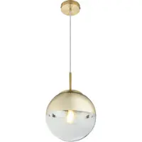 Globo Lighting Hängeleuchte Metall goldfarben, Glas transparent, goldfarben, Höhe kürzbar, ø: 200mm, H: 1200mm, exkl. 1x E27 40W 230V