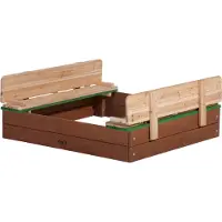 Axi Sandkasten Ella aus Holz mit Deckel | Sand Kasten mit Sitzbank & Abdeckung für Kinder in Braun & Grün | 100 x 95 cm