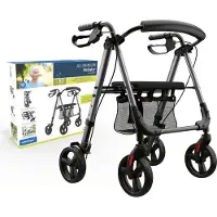 DeLOCK Rollator leicht & einstellbar, 6,2 KG, Sitz mit Rückenlehne, Netz & Stockhalter, klappbar, 4-fach höhenverstellbar, 136 KG, Gehhilfe