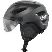 ABUS Stadthelm Pedelec 2.0 ACE - Fahrradhelm mit Rücklicht, Visier, Regenhaube, Ohrenschutz - für Damen und Herren - Schwarz Matt, Größe L (56-62 cm)
