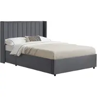 Juskys Polsterbett Savona 140x200 cm - Bett mit Stauraum, Lattenrost, Samt-Bezug - Bettgestell aus Holz, bis 250 kg, großes Kopfteil - Dunkelgrau