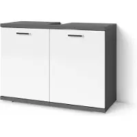 ByLiving Waschbeckenunterschrank Nebraska, Breite 80 cm, Badezimmerschrank mit Metallgriffen, Front in Hochglanz weiß, Koprus in anthrazit, WBU mit Syphonausschnitt,