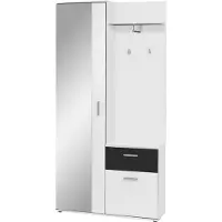 ByLiving Garderobenschrank Jakob, 97x195x30 cm, Melamin weiß mit schwarz, Spiegel, mit Haken und Ablagefläche