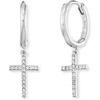 Engelsrufer Silver hoop earrings Cross with zircons ERE-LILCROS-ZCR