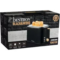 Bestron Toaster für 2 Toastscheiben, inkl. Brötchenaufsatz, 7 Bräunungsstufen & Krümelschublade, 800 Watt, Black & Wood-Design, Farbe: Schwarz / Holz