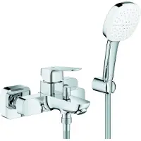 GROHE Cubeo Einhand-Wannenbatterie, Ausladung 167mm, Aufputzmontage, inklusive Brausegarnitur Tempesta 110 Cube Handbrause, 1018140000, Farbe: Chrom