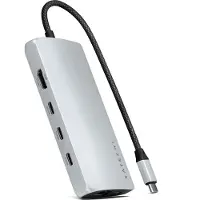 Satechi ST-P8KES, Kabelgebunden, USB 3.2 Gen 1 (3.1 Gen 1) Type-C, 10,100,1000 Mbit/s, Silber, SD, 54,1 mm