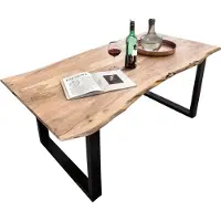 SIT Möbel Baumkante-Esstisch | 200 x 100 cm | Tischplatte Akazie natur 36 mm | Kufen-Gestell Metall antikschwarz | B 200 x T 100 x H 76 cm | 15113-11 | Serie TABLES & CO
