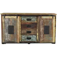 SIT Möbel Sideboard | 2 Schiebetüren, 4 Schubladen | Altholz mit Metall | natur – bunt | B 150 x T 38 x H 81 cm | 11303-98 | Serie JUPITER