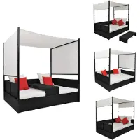 vidaXL Gartenbett mit Baldachin Schwarz 190×130 cm Poly Rattan - Gartenbetten