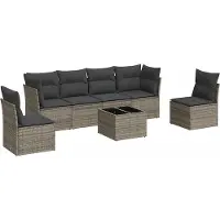 vidaXL 7-tlg. Garten-Sofagarnitur mit Kissen Grau Poly Rattan